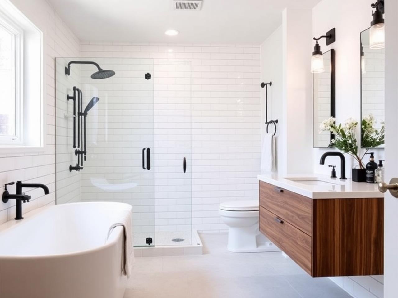Modern remodeled bathroom with a walk-in tiled shower