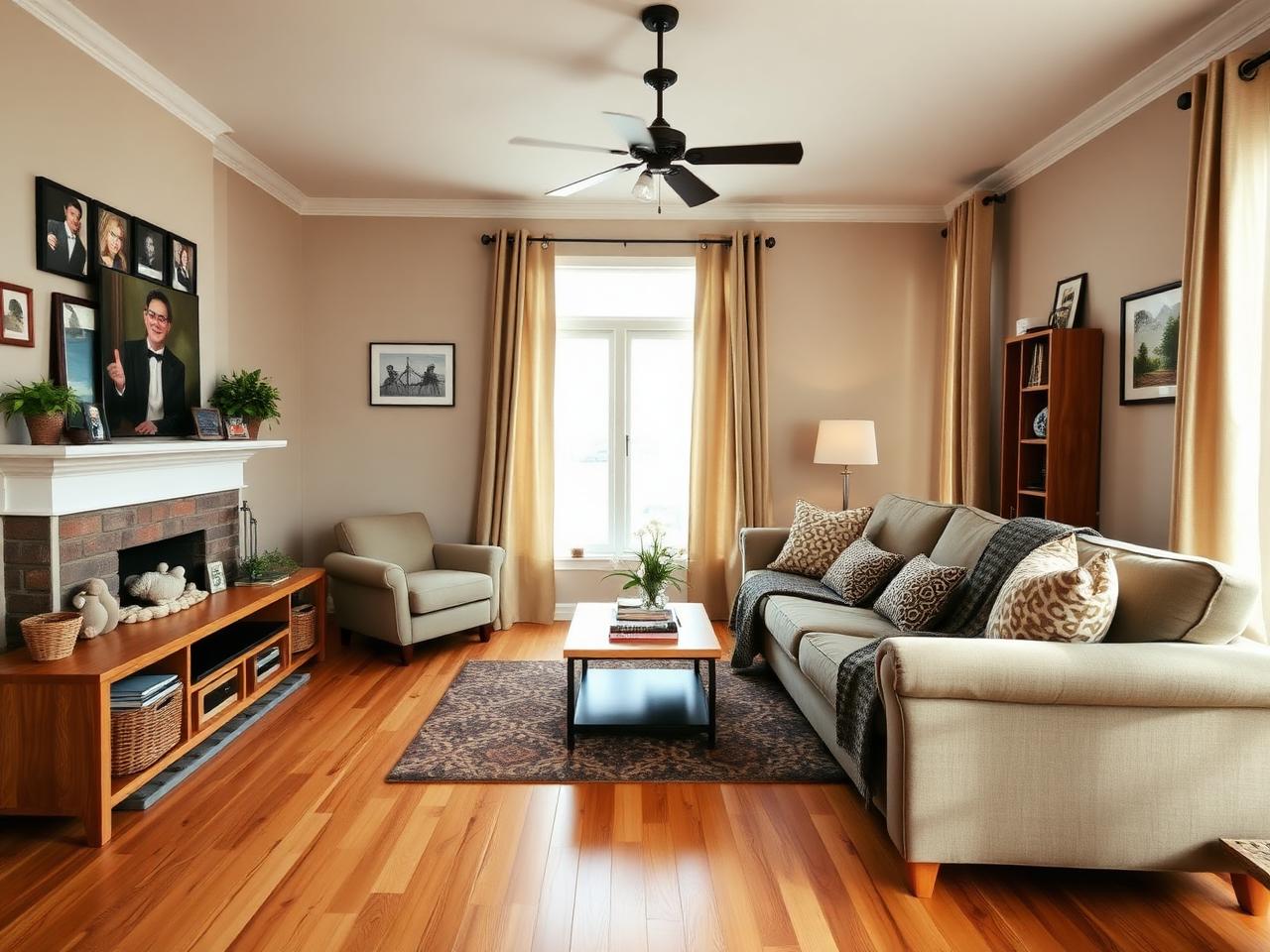 Warm living room with new hardwood floors